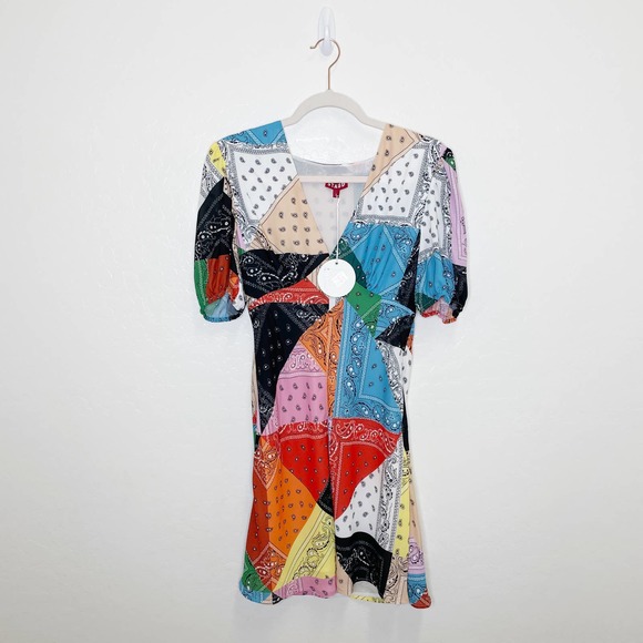 STAUD Dresses & Skirts - NEW STAUD Milla Patchwork Bandana Rainbow Mini Dress Size 6